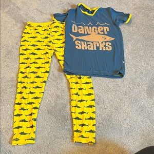 Kickee Pants Blue and Yellow Shark Pajama Set